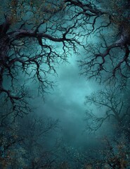 Haunting Forest Canopy with Twisted Branches and Atmospheric Depth