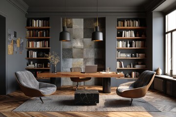 Modern Home Office Interior with Stylish Furniture and Decor
