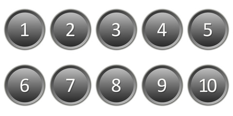 Gradient & Glossy round number icons with black and white design for web and buttons