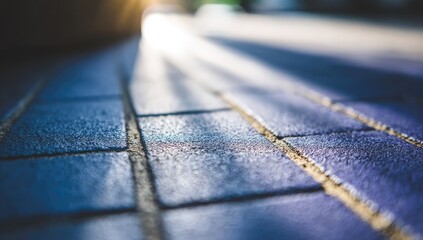Sunlight casts shadows on a tiled path
