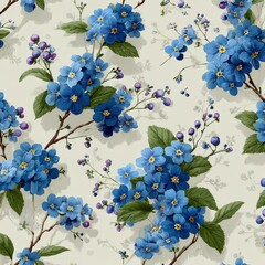 Blue Floral Design with Purple Accents