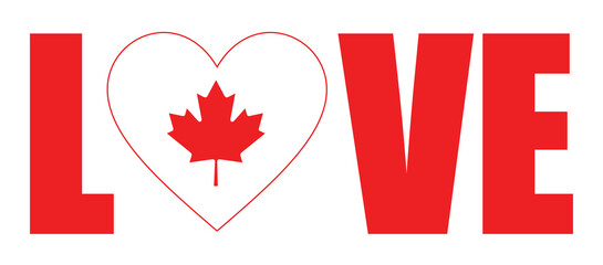 Word Love patriotic design with heart and flag of Canada