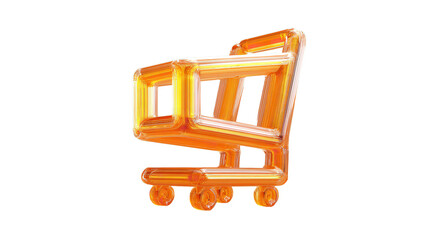 Fototapeta premium Transparent orange shopping cart, promoting retail purchases online, on transparent background
