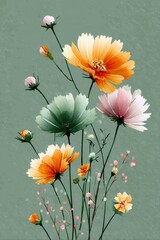 Vibrant floral illustration with orange and pink blossoms