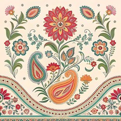 Set of seamless vintage floral vector design elements with paisley leaves and ornate decoration pattern