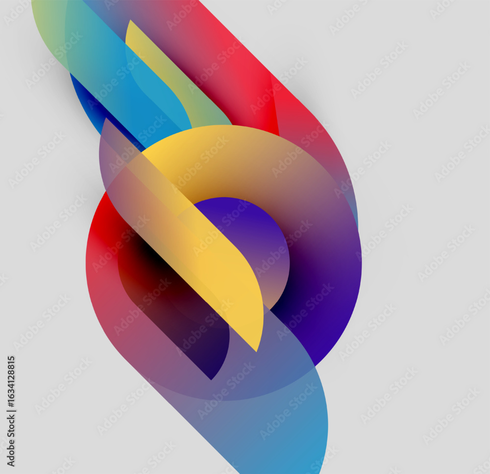 Poster abstract colorful shapes overlap, creating dynamic visual composition. smooth gradients suggest move