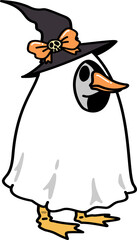 Retro Groovy Cartoon Goose Ghost Costume with Witch Hat