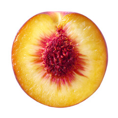 Halved ripe peach isolated on transparent background, a sweet and juicy summer fruit