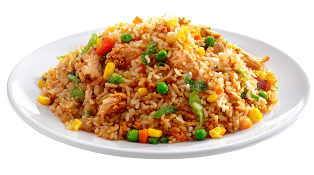 flying fried rice isolated on transparent and white background.
