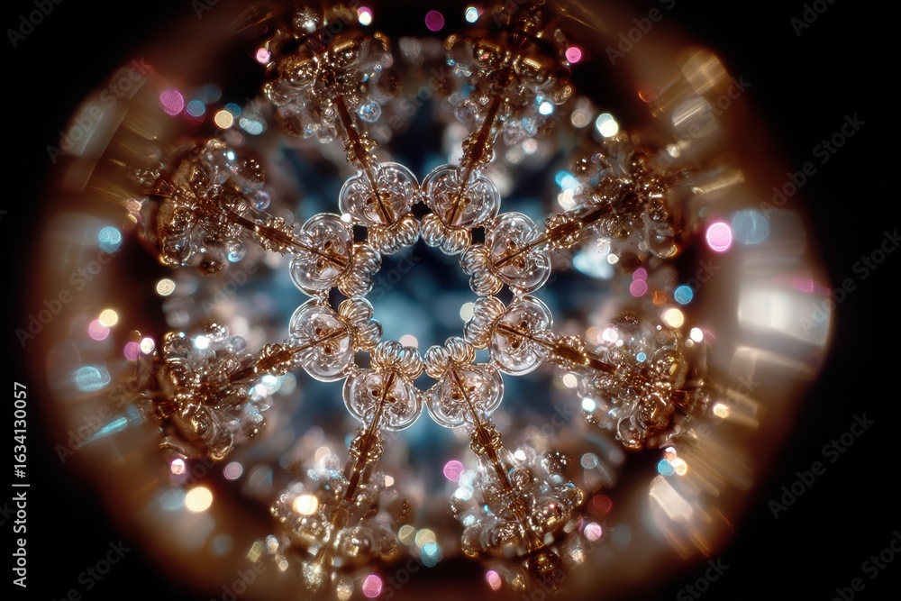 Poster intricate design of chandelier captured in abstract patterns and reflections