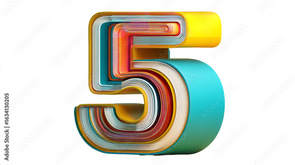 Poster number five vivid colors 3d render stylish typography on transparent background