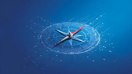 Compass direction aiming at target success on a blue background. Represents work navigation strategy and business achievement goals. Vector illustration with a fantastic digital design.