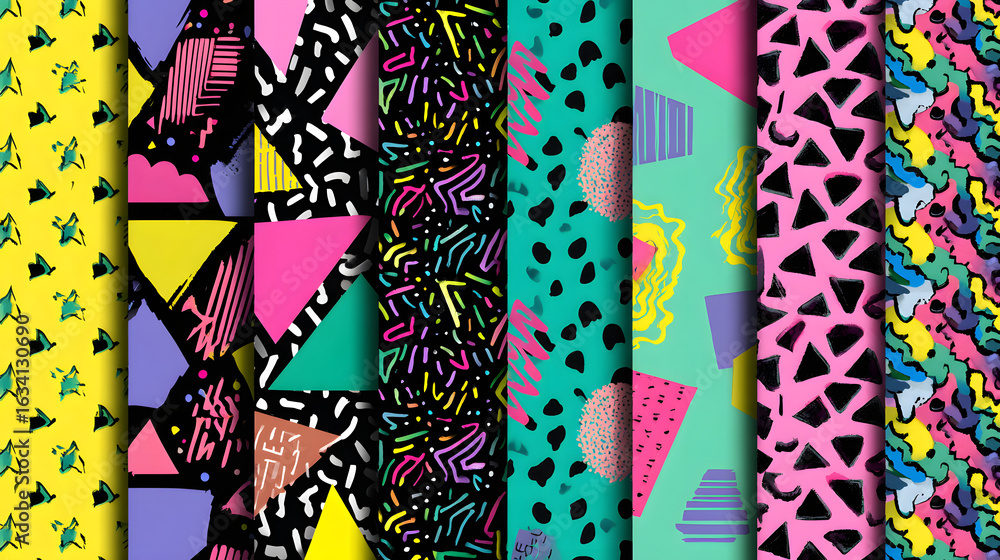 Aufkleber memphis seamless patterns. funky pattern, retro fashion 80s and 90s print pattern texture. geometric