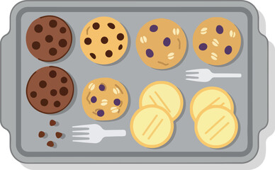 Assorted Baked Cookies on Baking Sheet with Forks - Flat Lay Illustration