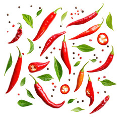 Spicy chili peppers isolated on transparent background