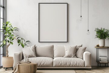 Premium Quality Picture of Poster Frame in Modern Minimalist Living Room Mockup
