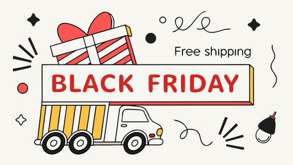 vector illustration of a christmas background. Black Friday Free Shipping Illustration.
