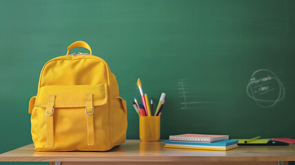 Minimal Back-to-School Setup with Yellow Backpack and Classroom Essentials