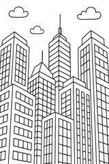 Fototapeta premium Simple Outline Line Drawing Cityscape Skyline Building Architecture Illustration