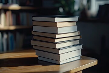Fototapeta premium Vibrant Picture of Stack of Books on Wooden Table
