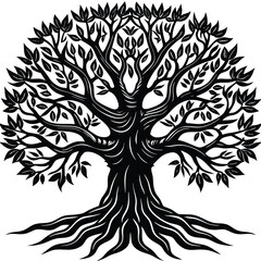 Tree silhouette vector. Tree with roots. Tree logo, icon vector illustration.. black and white tree.