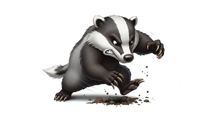 Furious Cartoon Badger Digging with Claws and Flying Dirt