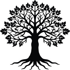 Tree silhouette vector. Tree with roots. Tree logo, icon vector illustration.. black and white tree.