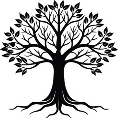 Obraz premium Tree silhouette vector. Tree with roots. Tree logo, icon vector illustration.. black and white tree.