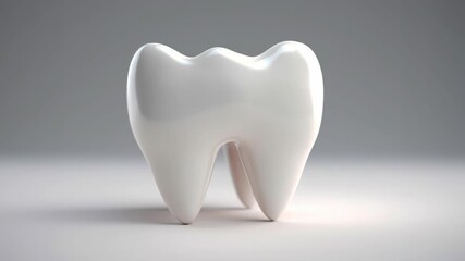 A cheerful white tooth sculpture is displayed against a clean grey backdrop, radiating positivity
