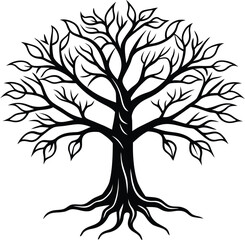 Tree silhouette vector. Tree with roots. Tree logo, icon vector illustration.. black and white tree.