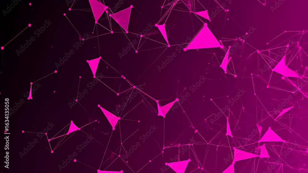 Poster geometric abstract design with pink points and lines on a gradient purple backdrop