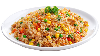 flying fried rice isolated on transparent and white background.