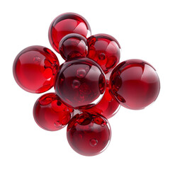 Cluster of red glass spheres isolated on transparent background