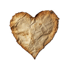 Aged and crumpled heart shaped paper isolated on transparent background