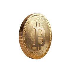 Golden bitcoin cryptocurrency coin isolated on transparent background