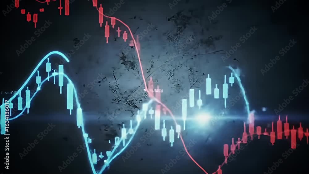 Poster abstract financial chart with glowing lines and candlestick patterns
