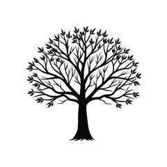 Obraz premium Tree silhouette vector. Tree with roots. Tree logo, icon vector illustration.. black and white tree.