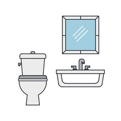 A clean, modern bathroom suite: a toilet and sink are paired with a stylized mirror for a fresh aesthetic