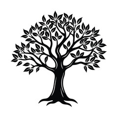 Tree silhouette vector. Tree with roots. Tree logo, icon vector illustration.. black and white tree.