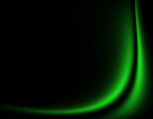 Futuristic dynamic poster with glowing green abstract shape, dark grainy black background, noise...