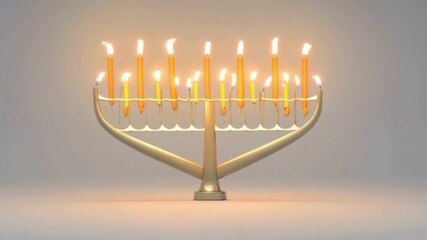 3D animated Hanukkah menorah with glowing candles - Powered by Adobe