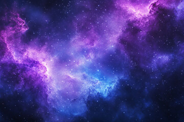 Fototapeta premium Vibrant Purple and Blue Nebula in Deep Space with Star Field, Glowing Galactic Clouds and Cosmic Dust 