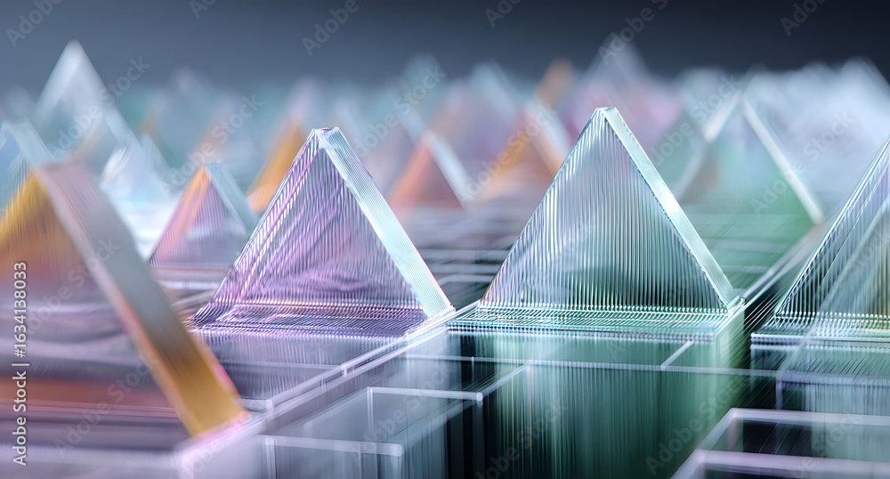Aufkleber abstract 3d background with glass row of triangle plate shape render. hologram gradient wave line pa