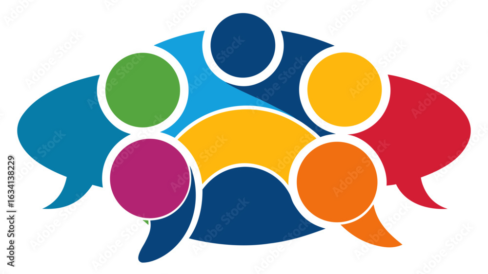Poster colorful speech bubbles with circles representing collaboration and communication network concept cr