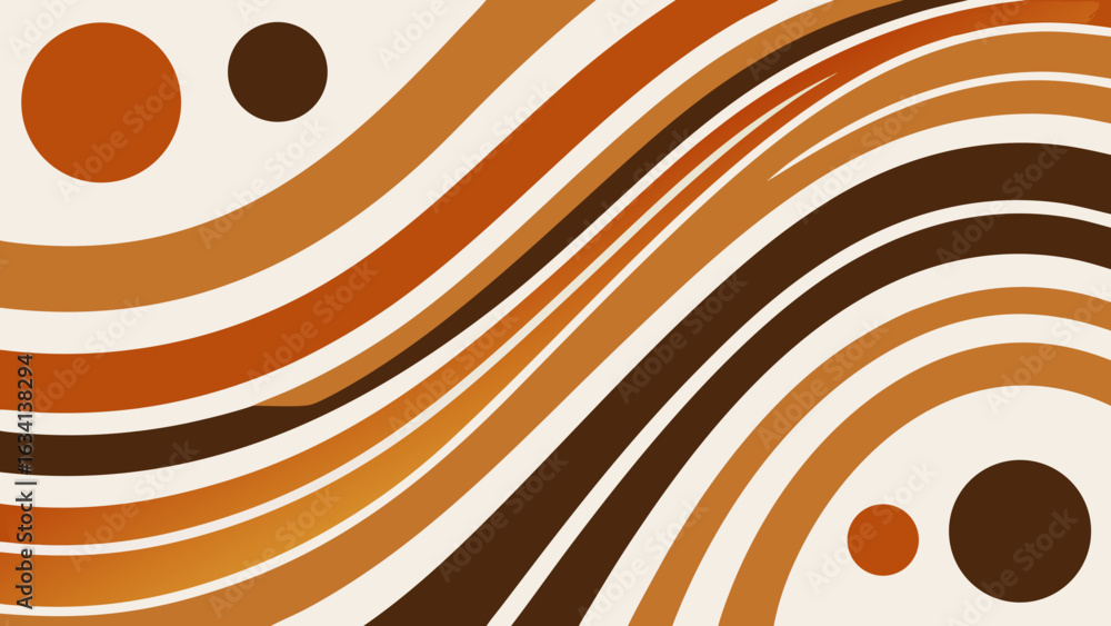 Poster abstract brown and orange wavy lines with circles on a cream colored background design element creat