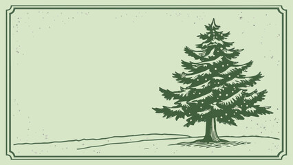 Illustration of a decorated christmas tree on a snowy landscape inside a vintage decorative frame created with generated ai
