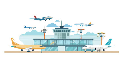 Airport Scene Vector Art - Planes Taking Off and Landing SVG