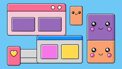 Illustration of cute windows and rectangles with faces on a light blue background art design created with generated ai