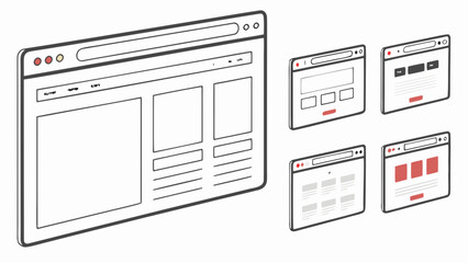 Illustration of multiple website wireframes with different layouts and designs shown in a clean presentation created with generated ai