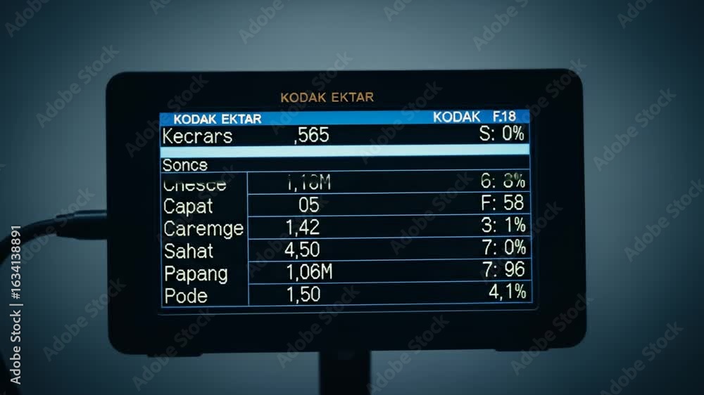 Poster a screen displays numerical data and text in a blue-lit, abstract, modern interface